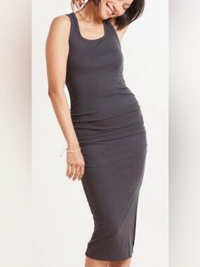 Michael Stars Dark Gray Sleeveless Dress Midi with Ruched Sides